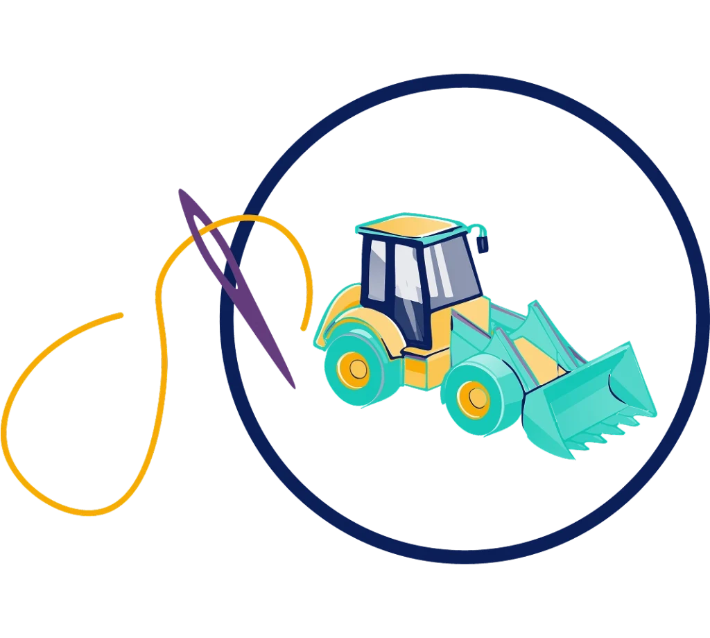 image illustratif d'un tambour de broderie avec un bulldozer sur le devant